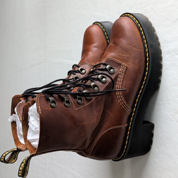 Dr. Martens Leona Brown Leather Platform Chunky Lace Up Boots Women's Size 7 - Picture 4 of 12